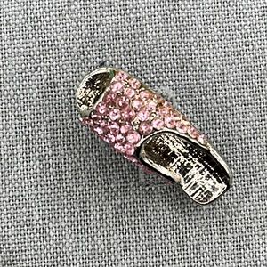 Pink jeweled silver tone slide shoe pin brooch
